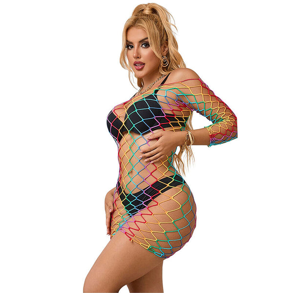 Subblime 952426 vestido de rejilla manga larga arcoiris talla única