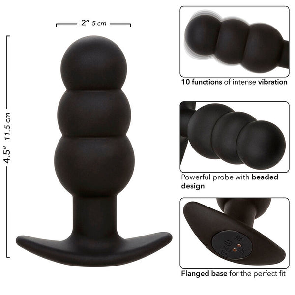 Calexotics rock bottom plug anal con cuentas 10 vibraciones silicona negro