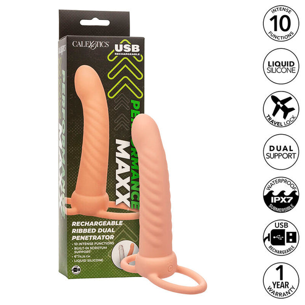 Calexotics maxx doble penetrador acanalado 10 vibraciones natural