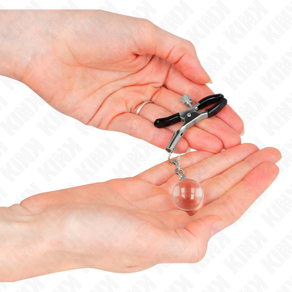 Kink pinzas para pezones plateadas con colgante de vidrio 6 cm