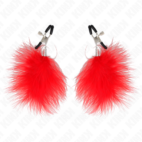 Kink pinzas para pezones con pluma rojo 7 cm