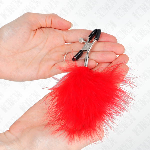 Kink pinzas para pezones con pluma rojo 7 cm
