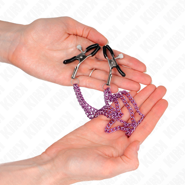Kink pinzas para pezones con triple cadena violeta 20 23 28 cm