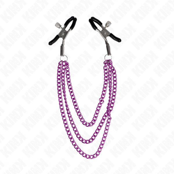Kink pinzas para pezones con triple cadena violeta 20 23 28 cm