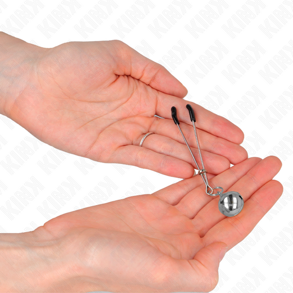 Kink pinzas para pezones fina con cascabel plateado 7 cm