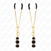 Kink pinzas para pezones dorada fina con triple bola de vidrio negro 7 cm