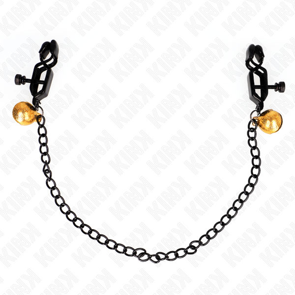 Kink pinzas para pezones planas negro con cascabel y cadena plateado 30 cm