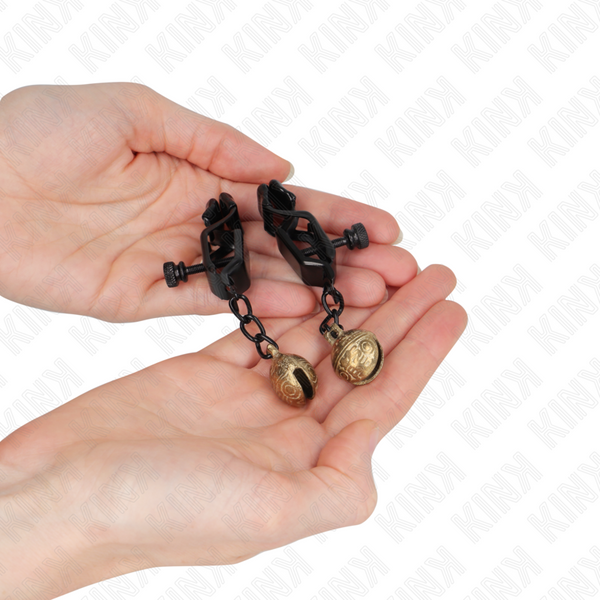 Kink pinzas para pezones planas negro con cascabel 7 cm