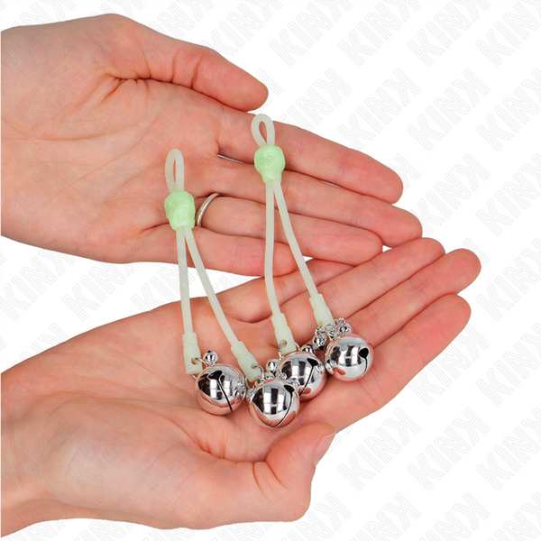 Kink pinzas para pezones luminosas forma calabera con cascabel sonoro ajustable verde plateado
