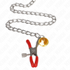 Kink pinzas para pezones y clítoris rojas con cascabel dorado y cadena 30 cm
