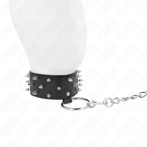Kink collar con correa 65 cm con tachuelas plateadas modelo 5 ajustable 36 43 cm x 5 cm