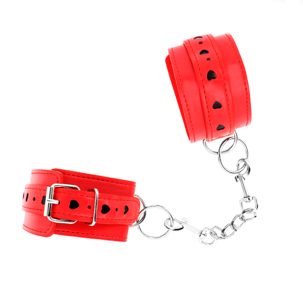 Kink muñequeras rojo con incrustación de corazón negro ajustable 21 28 cm x 5.5 cm
