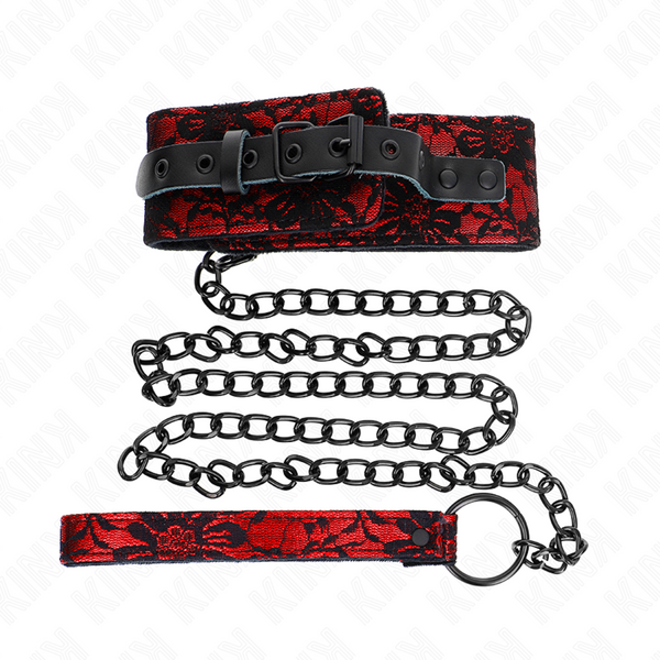 Kink collar con correa 105 cm de encaje con cinturón de cuero real 44 x 5.5 cm