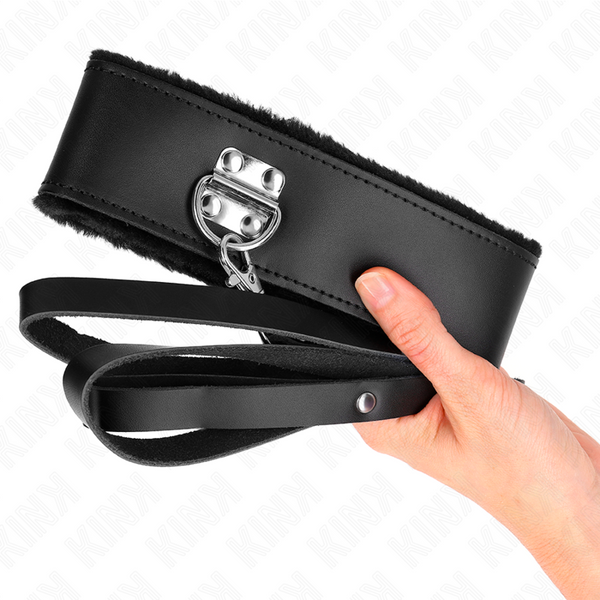 Kink collar con correa 116 cm de piel negro ajustable 40 48 cm x 6 cm