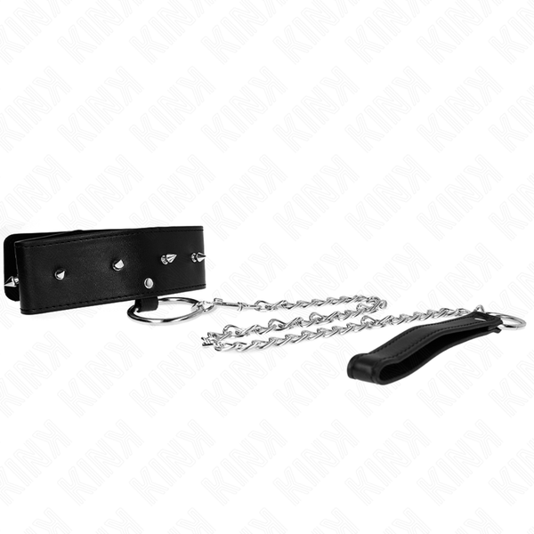 Kink collar con correa 65 cm con tachuelas plateadas modelo 2 ajustable 36 43 cm x 5 cm