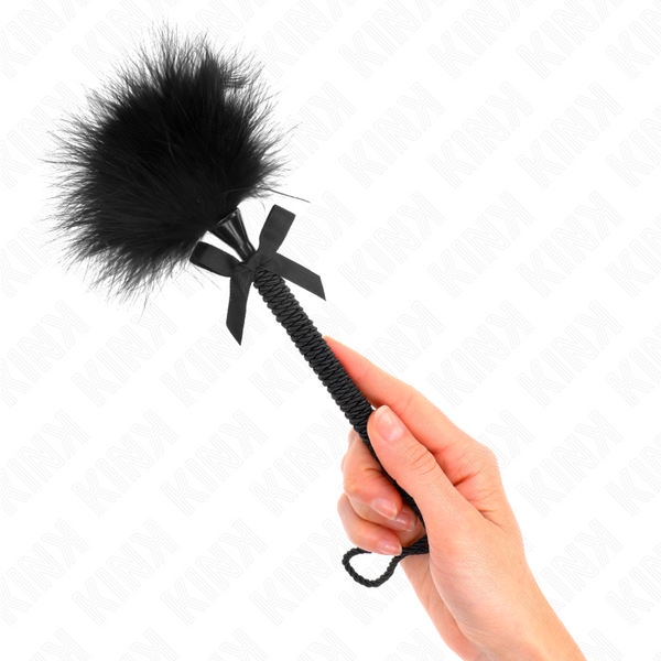 Kink masajeador de cuerda de nailon con plumas para cosquillas y lazo negro 25 cm