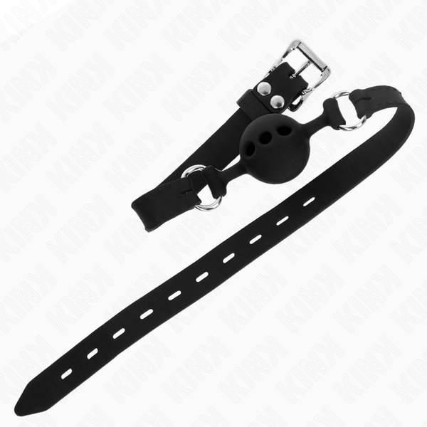 Kink mordaza 55 x 2 cm de bola 4 cm de silicona completa talla s negro ajustable 35 51 cm