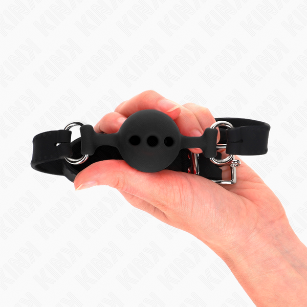 Kink mordaza 55 x 2 cm de bola 4 cm de silicona completa talla s negro ajustable 35 51 cm