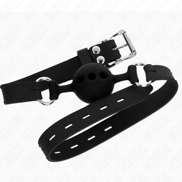 Kink mordaza 55 x 2 cm de bola 4 cm de silicona completa talla s negro ajustable 35 51 cm