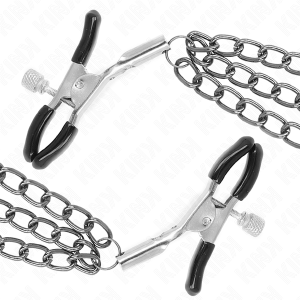 Kink pinzas para pezones con triple cadena negro 20 23 28 cm