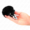 Kink plug 7 x 3 cm de acero inoxidable con cola de conejo piel sintética 8 cm negro