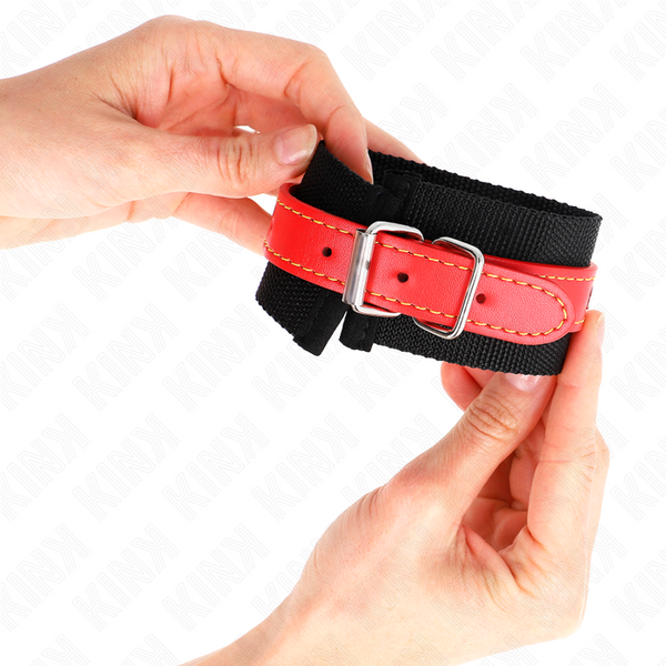 Kink muñequeras de nylon negro con correa polipiel rojo ajustable 19 24 cm x 5.5 cm