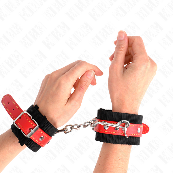 Kink muñequeras de nylon negro con correa polipiel rojo ajustable 19 24 cm x 5.5 cm