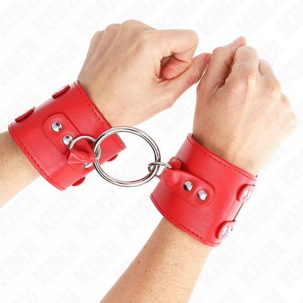 Kink muñequeras fijas con anilla y tachuelas rojo ajustable 17 22 cm x 6.5 cm