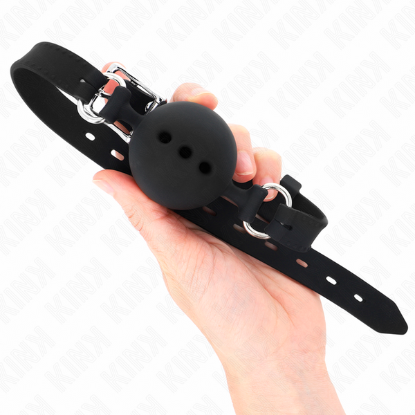 Kink mordaza 55 x 2 cm de bola 4.5 cm de silicona completa talla m negro ajustable 35 51 cm