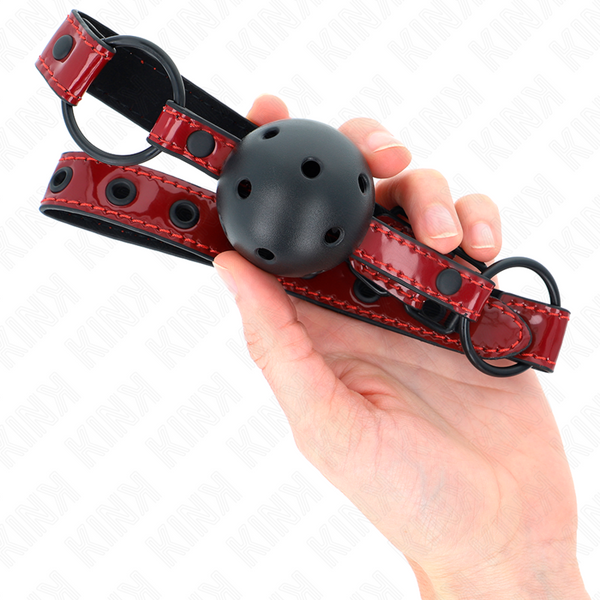 Kink mordaza de bola 4.5 cm de polipiel brillante 63.5 x 2 cm ajustable 41 x 59 cm