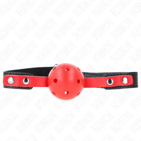Kink mordaza de bola 4 cm dura hueca rojo correa negra 60 x 2 cm ajustable 37 52 cm