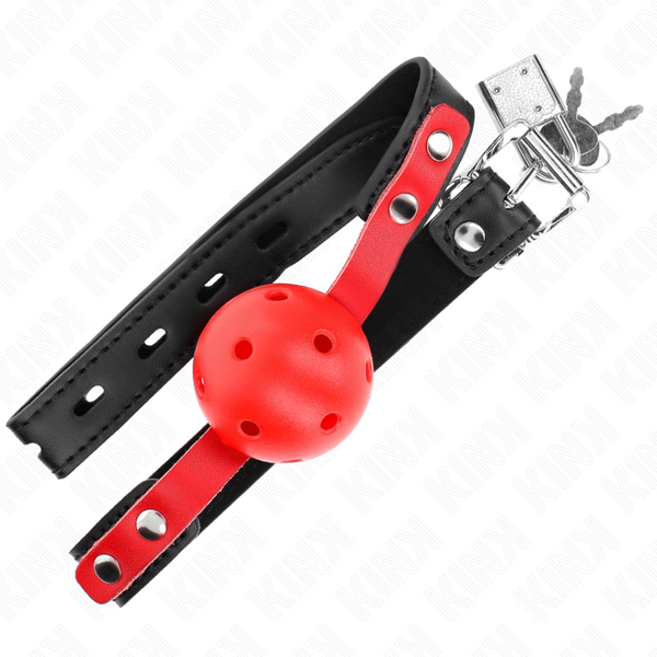 Kink mordaza de bola 4 cm dura hueca rojo correa negra 60 x 2 cm ajustable 37 52 cm