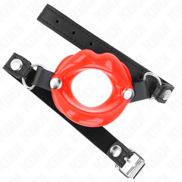 Kink mordaza labial 8 cm con correa de polipiel rojo 63 x 2 cm ajustable 39 58 cm