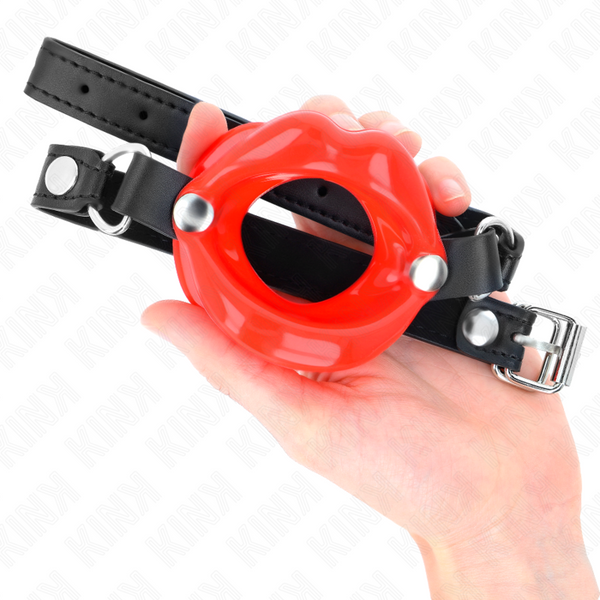 Kink mordaza labial 8 cm con correa de polipiel rojo 63 x 2 cm ajustable 39 58 cm