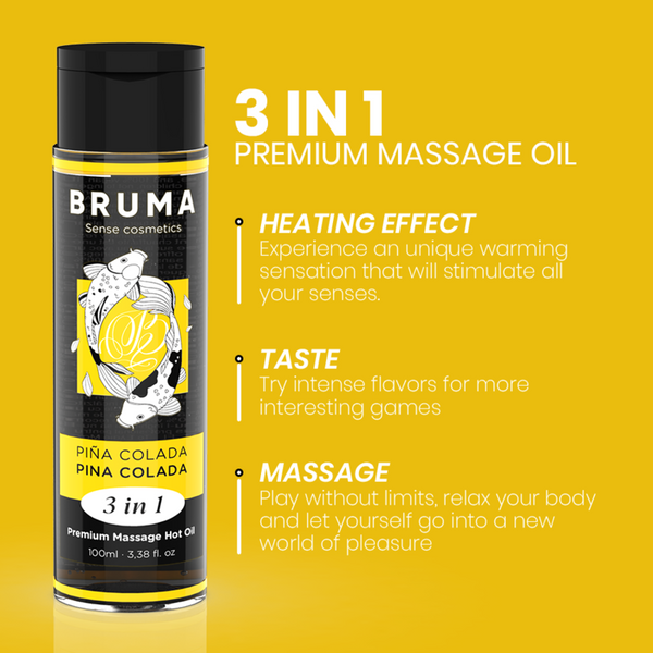 Bruma aceite de masaje premium efecto calor sabor piña colada 3 en 1 100 ml