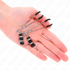 Kink pinzas para pezones plateada fina con triple bola de vidrio negro 7 cm