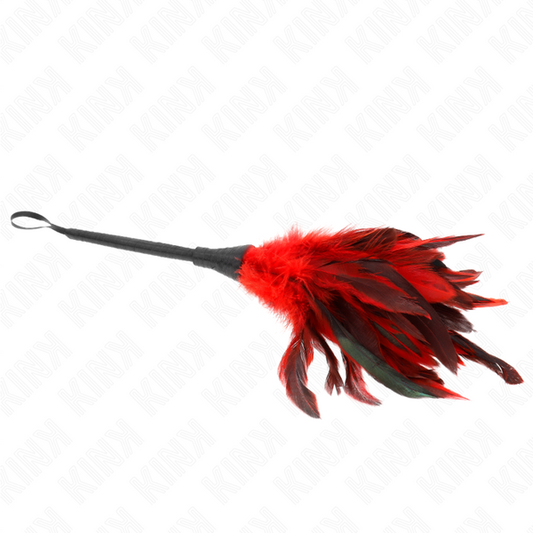 Kink plumas de pollo para cosquillas con forma cuerno de criada rojo 36 cm