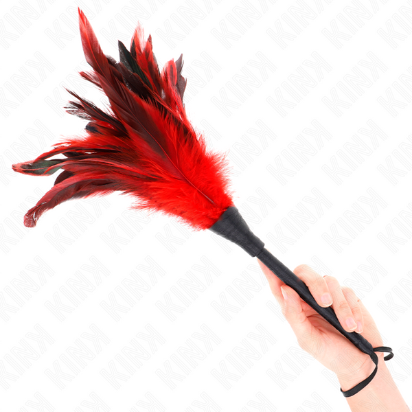 Kink plumas de pollo para cosquillas con forma cuerno de criada rojo 36 cm