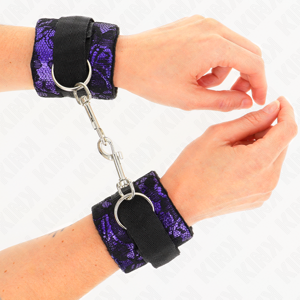 Kink muñequeras cortas de encaje terciopelo y unión de nylon violeta negro 23 x 6.5 cm