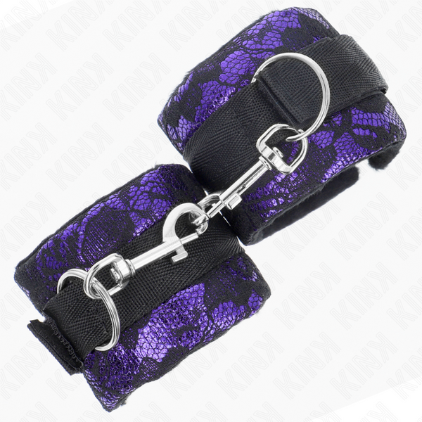 Kink muñequeras cortas de encaje terciopelo y unión de nylon violeta negro 23 x 6.5 cm