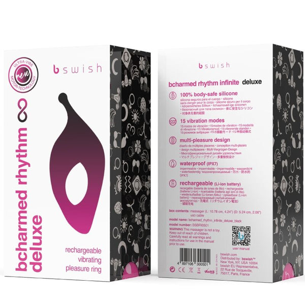 Bcharmed rhythm infinite deluxe anillo para pene 15 vibraciones negro