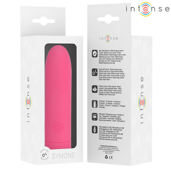 Symone bala vibradora recargable por usb 8 vibraciones rosa 10 x 2.2 cm