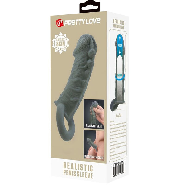 Pretty funda realística alargadora y retardante para pene gris
