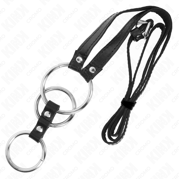 Kink anillo pene metal triple 3.8 cm a 5 cm con cinturón polipiel 112 cm