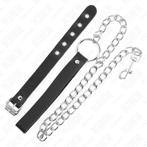 Kink anillo pene cuero con correa 21.5 x 2 cm y cadena metal 60 cm