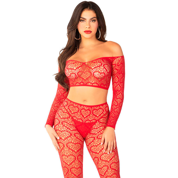 Leg crop top con medias rojo talla única