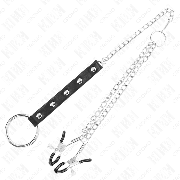 Kink anillo pene metal con cadena y pinzas para pezones ajustable