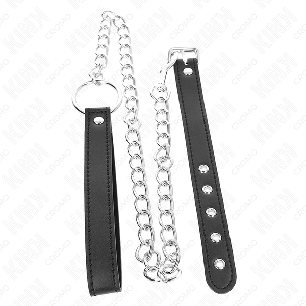 Kink anillo pene cuero 21.5 x 2 cm con cadena metal 60 cm y correa de cuero