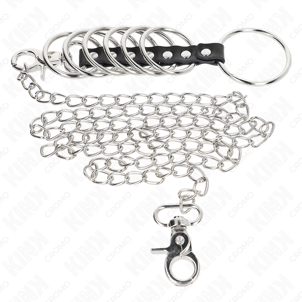 Kink 7 anillos pene metal 3.8 cm a 5 cm conectados con polipiel y cadena metal 100 cm
