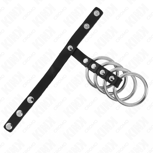 Kink 4 anillos pene metal 3.8 cm conectados con correa de cuero 22 x 1.5 cm y cierre a presión